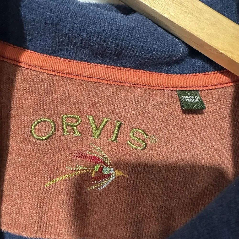ORVIS Men's Navy Blue 1/4 Zip Pullover‎ Sweater Size Large